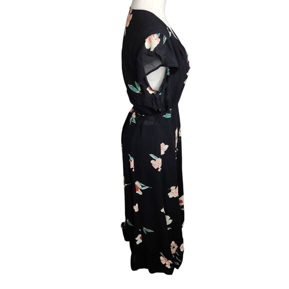 Reformation Carina Wrap Dress Womens Size Medium Black Floral Print Crepe Midi - Picture 6 of 10